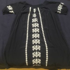 Navy embroidered off-the-shoulder LOFT dress